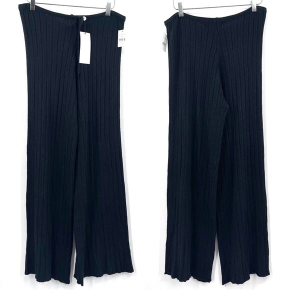 SNDYS Everyday Lounge x Revolve Baha Ribbed Knit Wide Leg Pants Black Medium NWT - Picture 5 of 16